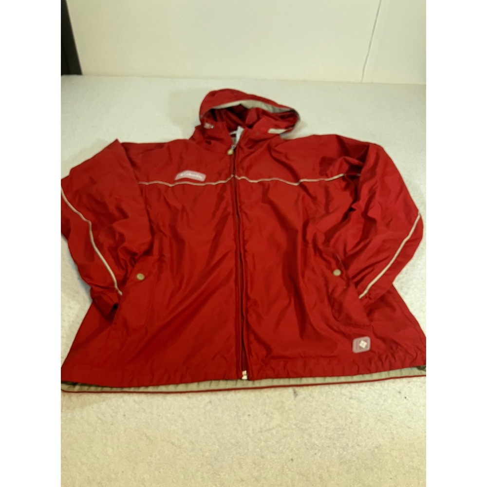 Columbia Red Hooded Windbreaker Jacket Womens Large Full Zip Mesh Lined Hiking